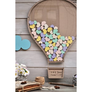 Ospite di nozze Hot Air Balloon Clouds ospite prenotare 3D alternativo guestbook Sign Drop box guest libro in legno Air Balloon Basket Baby Doccia