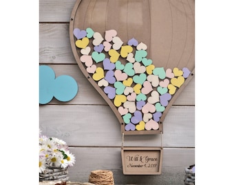 Wedding guestbook Hot Air Balloon Clouds guest book 3D alternative guestbook Sign Drop box guest book wood Air Balloon Basket Baby Shower