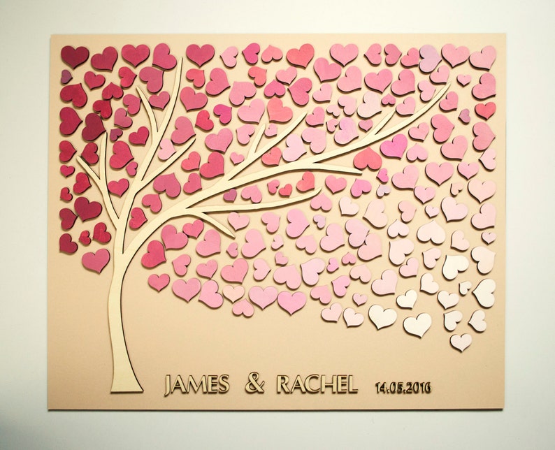Alternative Wedding guest book 3D hearts tree Custom unique guest book hearts Rustic wedding Rustic guest book wooden tree Tree of life Gift image 2