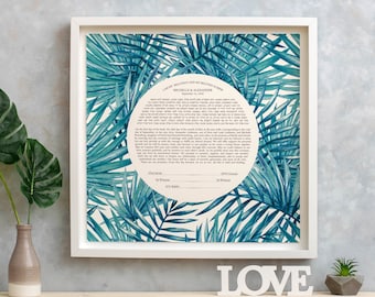 Modern Ketubah, Custom Interfaith Ketubah, Egalitarian Ketubah, Giclee Print Ketubah, Floral Ketubah, Tropical Ketubah, Watercolor Ketubah