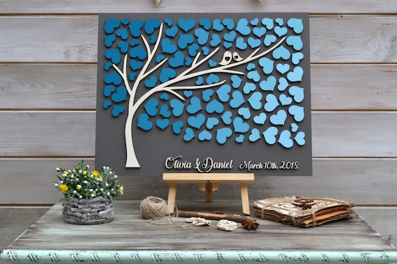Libro Degli Ospiti Matrimonio 3D A Forma Di Cuore Con Albero Della Vita – Cornice In Legno, 40x60 Cm, 150 Cuoricini, Personalizzabile - 5