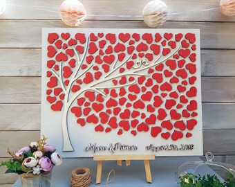 Custom 3D Wedding guest book alternative tree hearts Rustic wedding Rustic guest book Unique guestbook wooden Tree of life Wedding gift