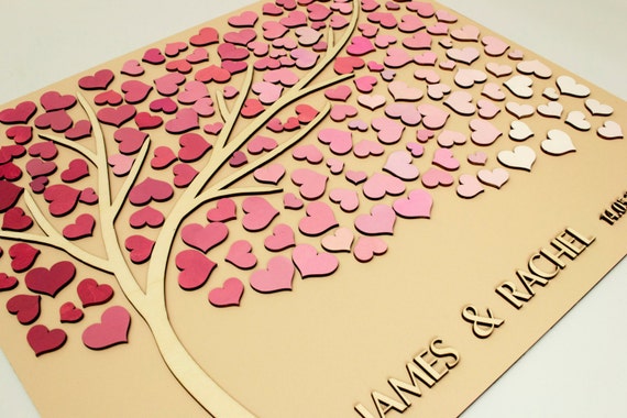 Libro Degli Ospiti Matrimonio 3D A Forma Di Cuore, Stile Rustico Con Albero Della Vita, 40x60 Cm, 150 Cuori In Legno Personalizzabili