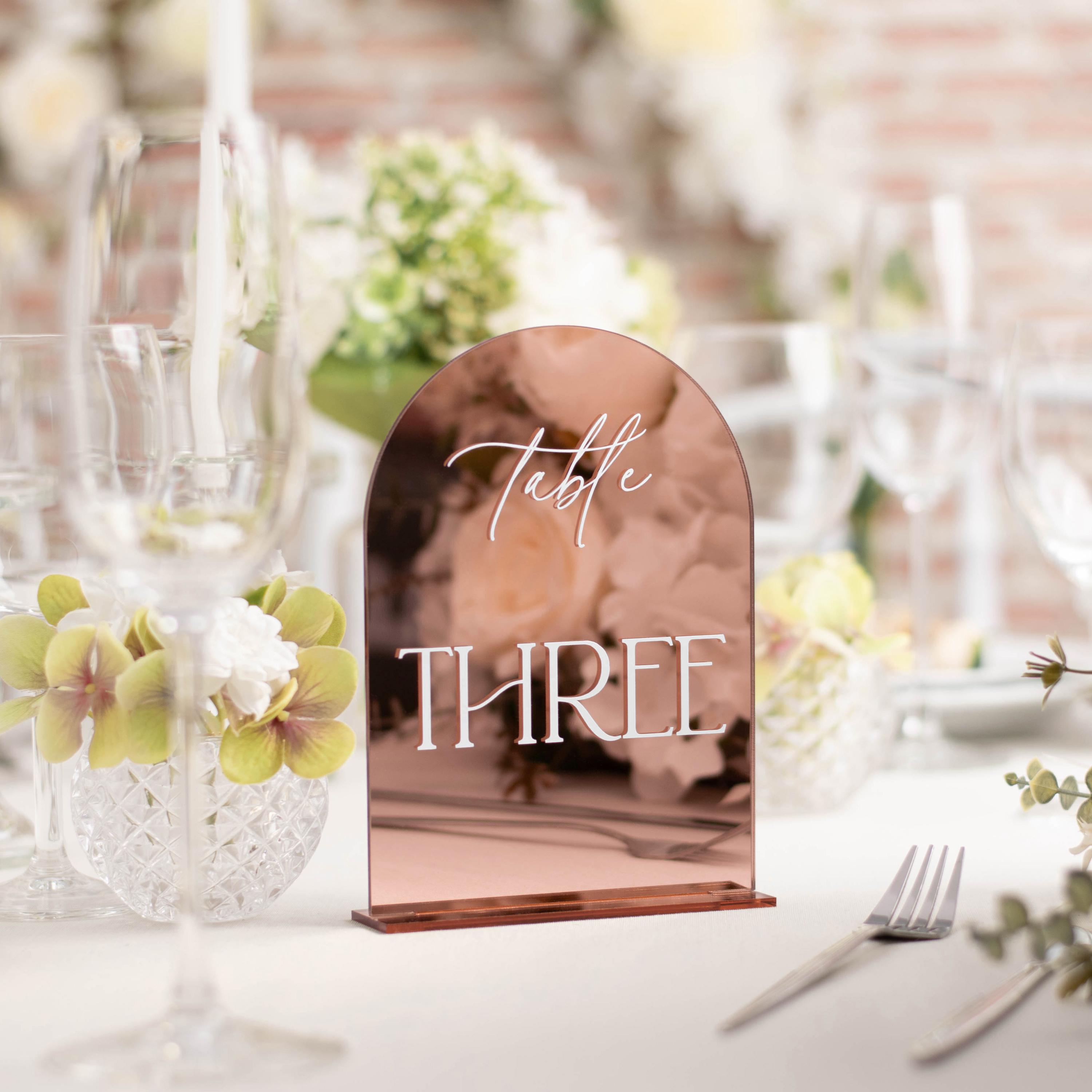 Mirrored Table Numbers Rose Gold Mirror Table Numbers - Arched Table Numbers - Modern Acrylic ...