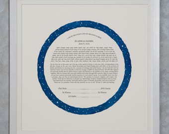 Night Sky Stars Custom Ketubah: moderne huwelijksgelofte, hervorming interreligieuze ketubah