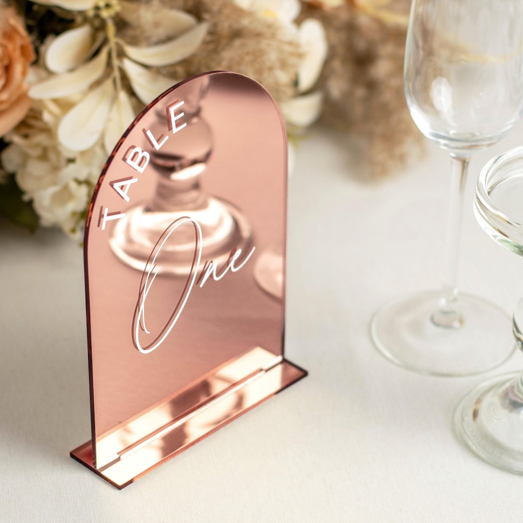 Mirrored Table Numbers Rose Gold Mirror Table Numbers - Arched Table Numbers - Modern Acrylic ...