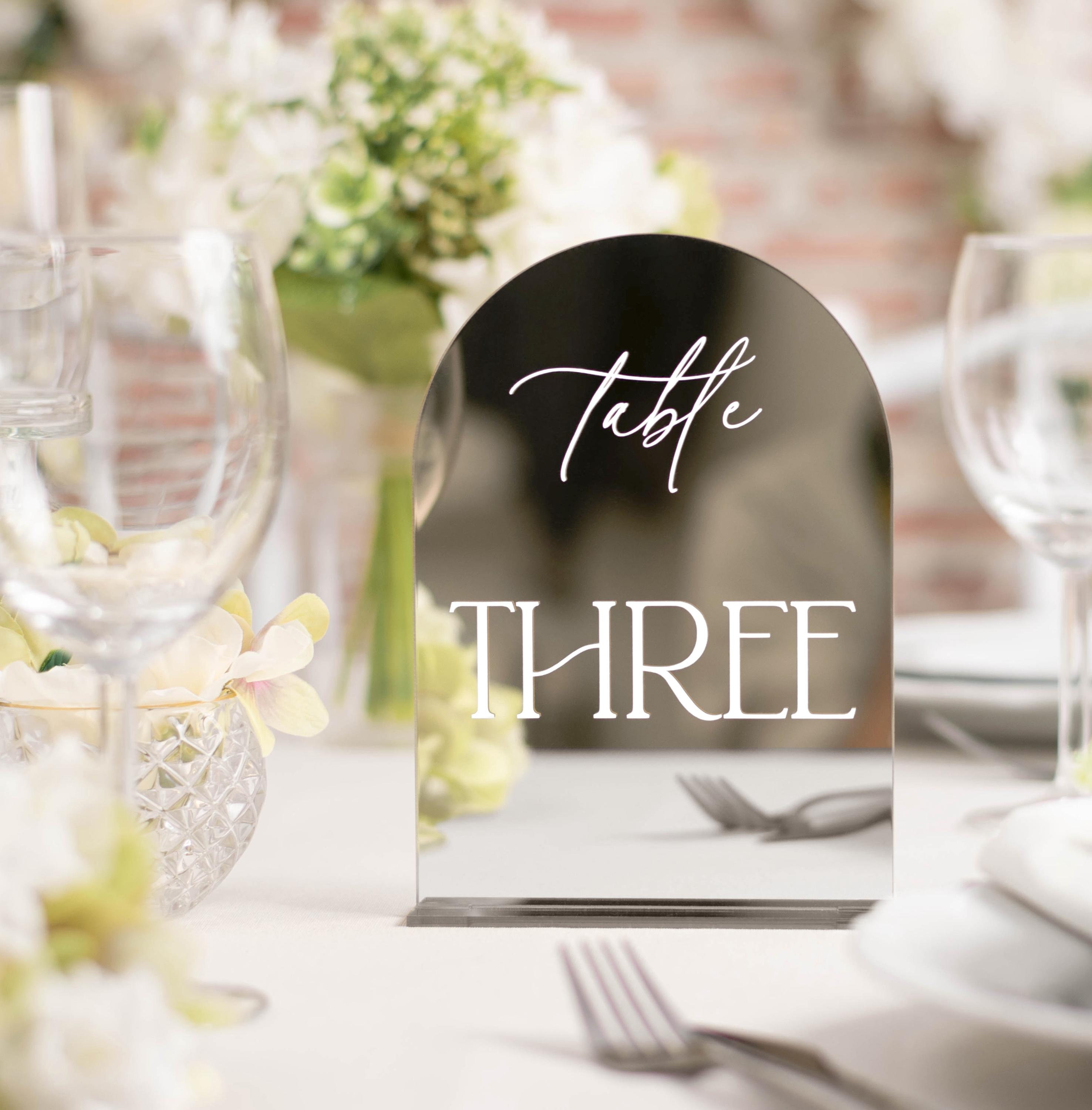 Mirrored Table Numbers Silver Mirror Table Numbers - Arched Table Numbers - Modern Acrylic ...