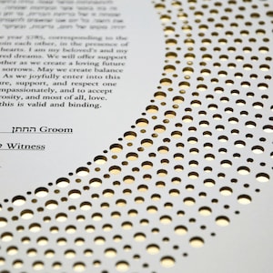 Moderne Ketubah, Goldspiegel Ketubah, Papierschnitt Ketubah, Egalitaristische interreligiöse Ketubah, Hochzeitsgelübde, Heiratsurkunde
