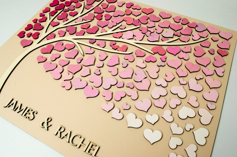 Alternative Wedding guest book 3D hearts tree Custom unique guest book hearts Rustic wedding Rustic guest book wooden tree Tree of life Gift image 5