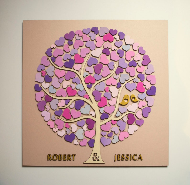 3D Custom Guest Book Alternative Tree Wood / Guest Book Hearts Etsy