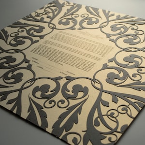Custom Handmade Ketubah with Metallic Paper - Modern Ketubah - Home Wall Art - Vintage Floral Ketubah - Wedding Vow - Wedding Anniversary