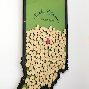 3D Hochzeitsgästebuch Alternative State Map - 120 Herzen Holz - Indiana Map - Wünsche für Braut und Bräutigam