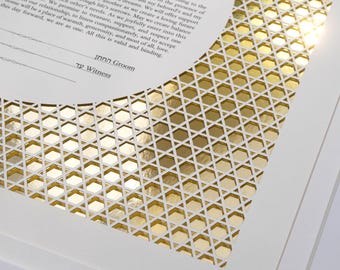 Modern Papercut Ketubah, Gold Mirror Ketubah, Reform Egalitarian Interfaith Ketubah, Jewish Wedding Ketubah, Fine Art Marriage Certificate