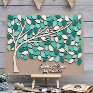 Wedding Guest Book 3D Alternative Wedding Guest Book Custom Rustic Green guestbook Unique guest book Wood decor Wedding gift Tree of life