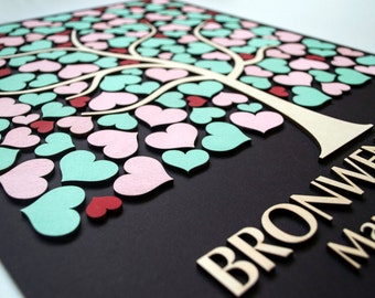 Arbre à Souhaits En Bois 3D Pour Livre D'or - Alternative Originale Au Livre D'or De Mariage - Avec 100 Cœurs En Bois Et Ficelles - Pour Mariage, Anniversaire, événement - Décoration Personnalisable
