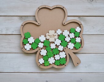 Custom 3D Hochzeitsgästebuch alternative St. Patrick's Day Hochzeitsschild Shamrock Dropbox Clover Gästebuch Holz Rustikal Grün Hochzeitsgeschenk