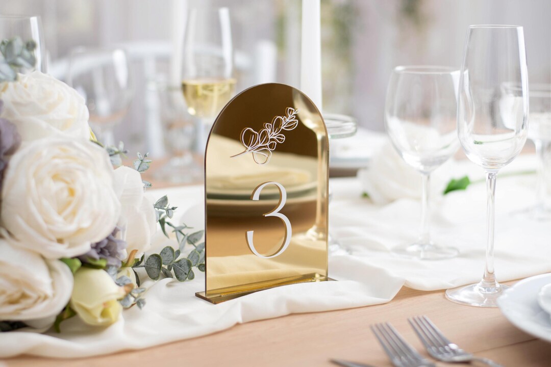 Mirrored Table Numbers Gold Mirror Table Numbers - Arched Table Numbers - Modern Acrylic Table ...