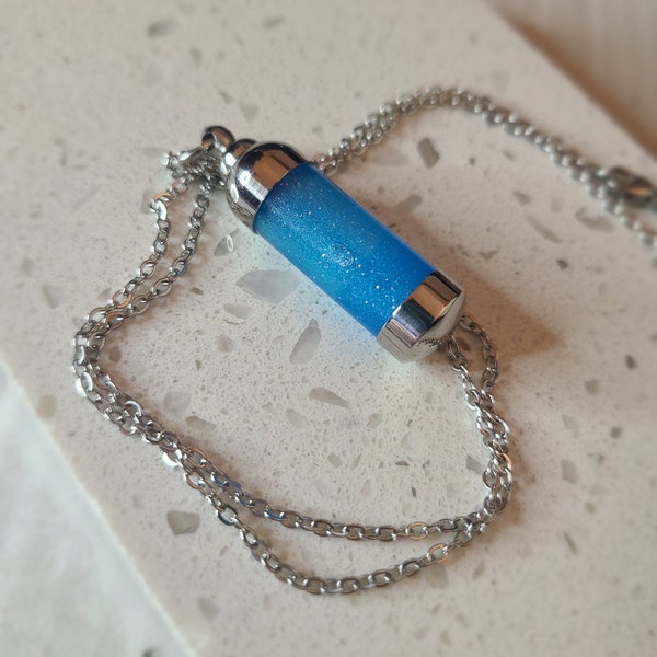 Glowing Zydrate Little Glass Vial Necklace Pendant, Glows in the Dark