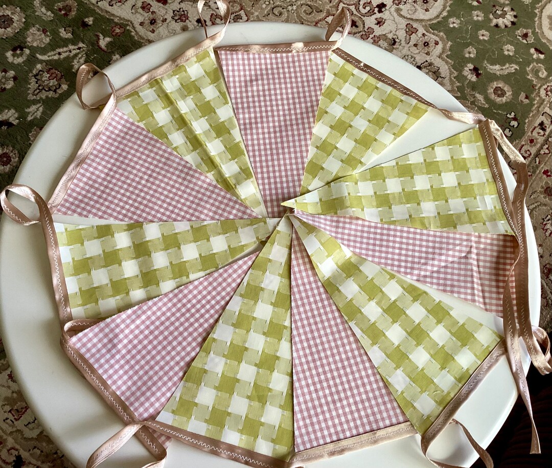 Pink and Green Check Double Sided Country Check Cotton Bunting 10 Ft - Etsy