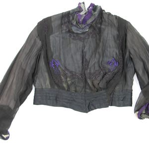 VOLUP Antique Victorian Edwardian Blouse Shirt Top Brown & Black Silk Embroidered Beaded Size L XL