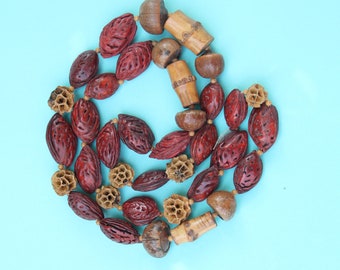 Vintage 1970s Wood Fruit Pin  Necklace Bohemian