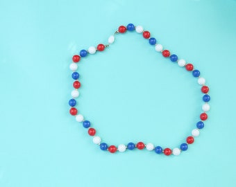 Vintage 1960s Necklace Red White and Blue Beads Celluloid 4th of July Outfit