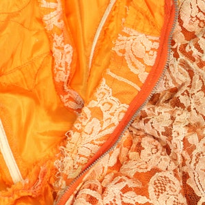 Vintage 1950's Princess Cupcake Dress Orange Multi Layer Ballgown Burlesque Chiffon & Lace Tiered Skirt Size XS image 9