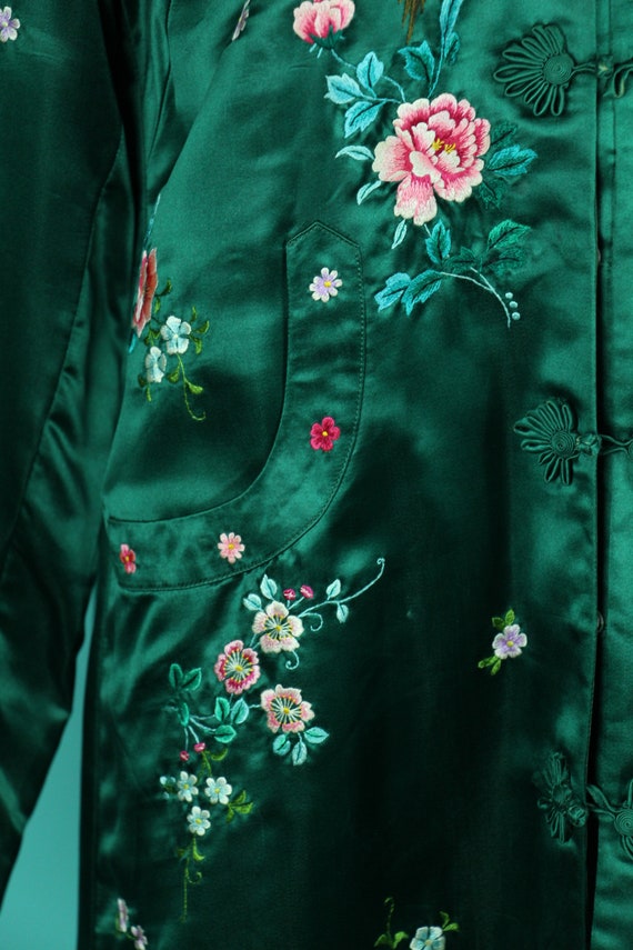 Vintage 1940s - 50s Chinese Robe Green Silk Hand … - image 8