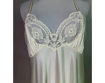 Lilia Francji Rosa Puleo-Szule Vintage 1980s Koronkowa koszula nocna Żółta kość słoniowa S