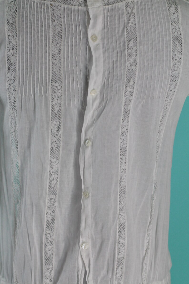 Vintage 1920s Dress Embroidered White Cotton with Valenciennes lace Size XS Junior image 7