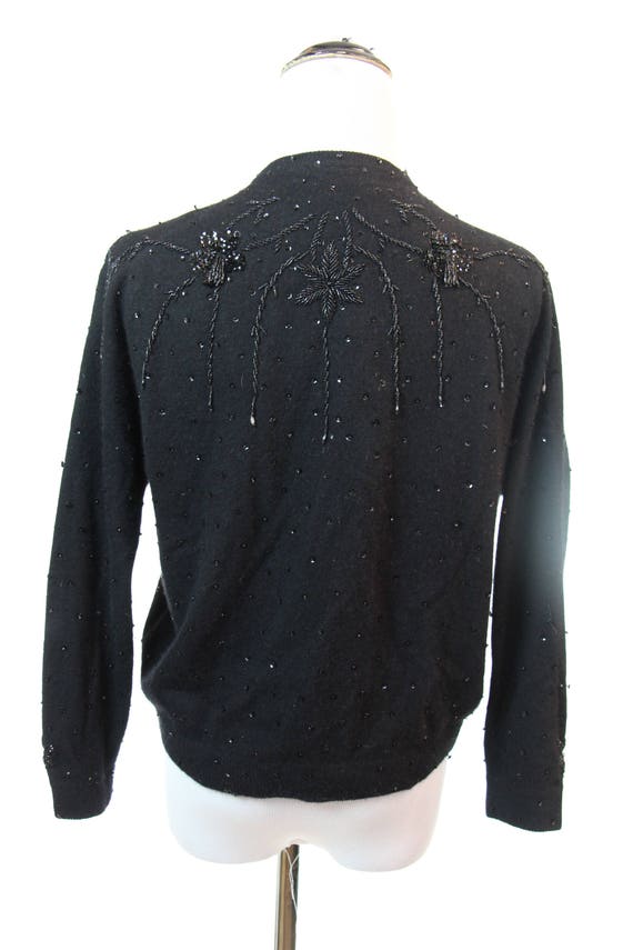 Vintage 1950s Black Cardigan Sequin Sweater Lambs… - image 6