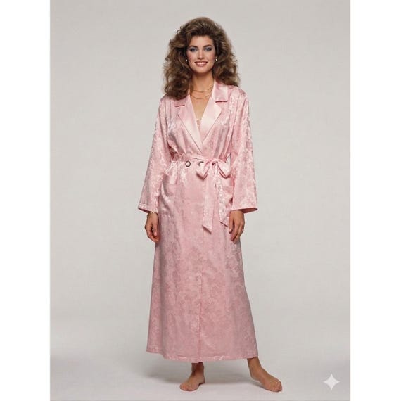Victoria Secret Vintage 1980s Robe Pink Floral Jacquard Pretty Woman Gold Label