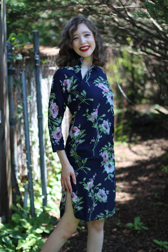 Vintage 1940s Rayon Dress Flower Print Chinese Ch… - image 10