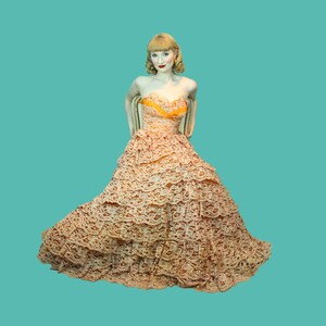 Vintage 1950's Princess Cupcake Dress Orange Multi Layer Ballgown Burlesque Chiffon & Lace Tiered Skirt Size XS image 2