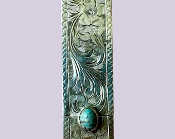 Vintage Art Deco Italian 800 Silver Lipstick Compact Mirror Etched Floral Stone