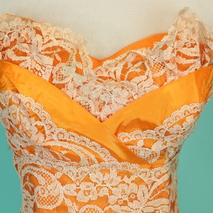 Vintage 1950's Princess Cupcake Dress Orange Multi Layer Ballgown Burlesque Chiffon & Lace Tiered Skirt Size XS image 6