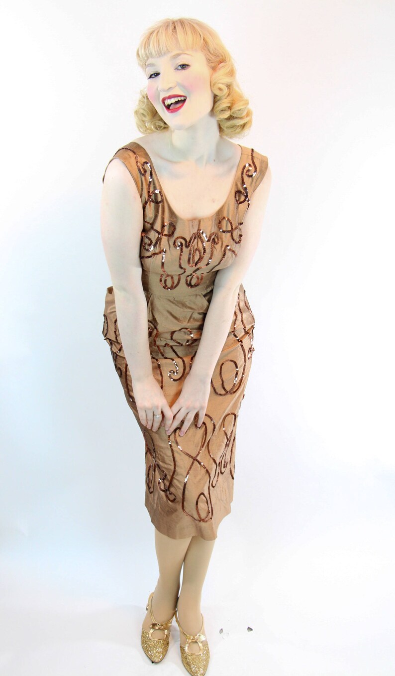 VLV 1950s Dress Marilyn Monroe Wiggle Sheath Silk with Sequins Size S