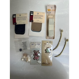 Vintage 70s Sewing Supplies Lot Dritz Patches MOP Buttons Wrights Appliques