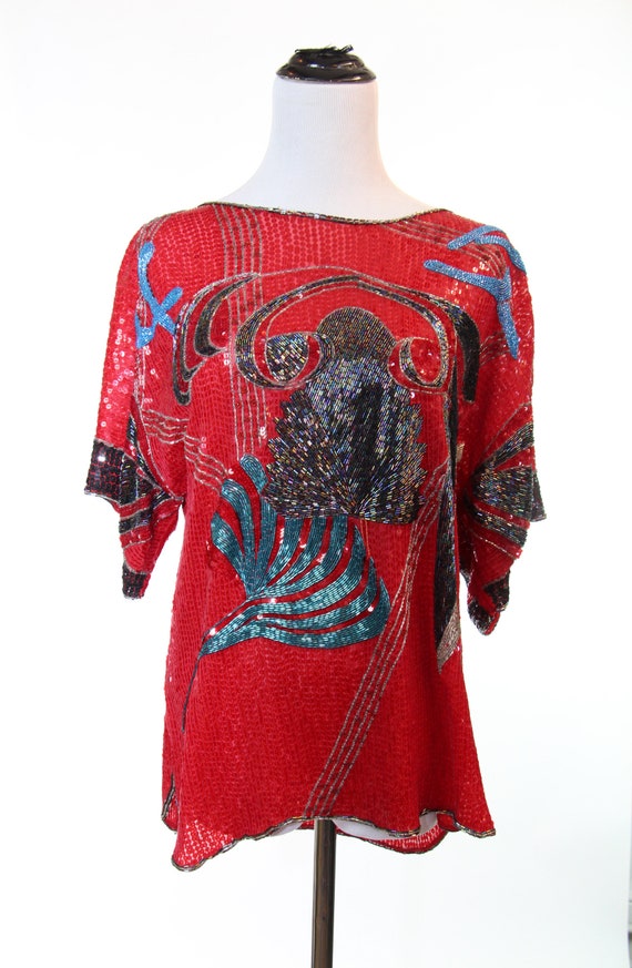 Fabulous Vintage 1980s St. Martin Sequined Top Re… - image 2