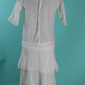 Vintage 1920s Dress Embroidered White Cotton with Valenciennes lace Size XS Junior image 6