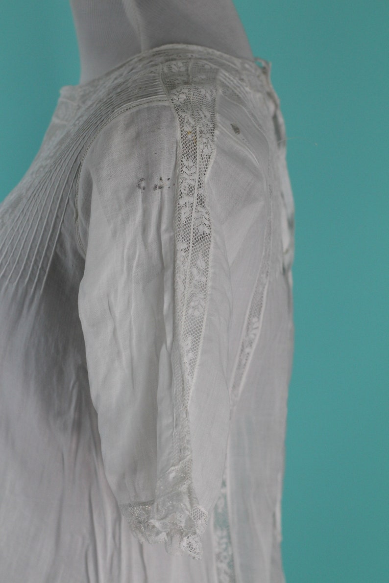 Vintage 1920s Dress Embroidered White Cotton with Valenciennes lace Size XS Junior image 5