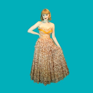 Vintage 1950's Princess Cupcake Dress Orange Multi Layer Ballgown Burlesque Chiffon & Lace Tiered Skirt Size XS image 5