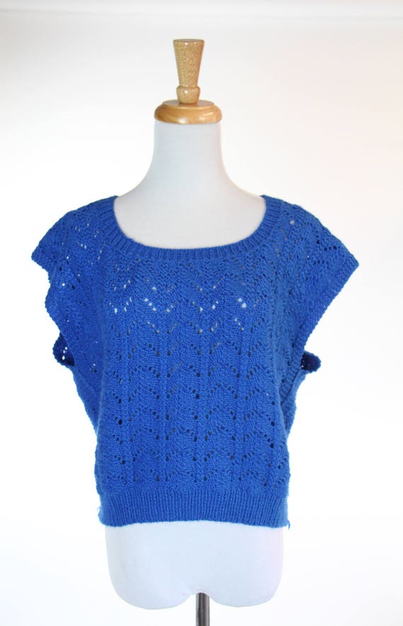 Vintage 1950s 60s Winter Sweater Jumper Cerulean … - image 4