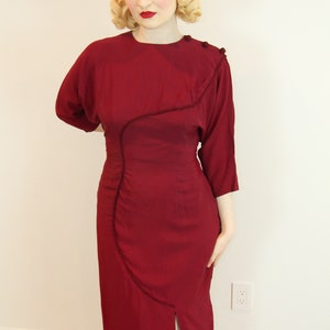 SEXY Vintage 1950s Dress Burgundy Red Rayon with Rope Design Marilyn Monroe Size M L image 4