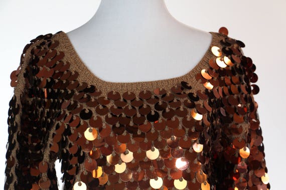 GLAM Vintage 1960s Sweater Glam Beige Sequins Kni… - image 5