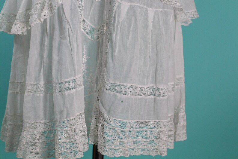 Vintage 1920s Dress Embroidered White Cotton with Valenciennes lace Size XS Junior image 4