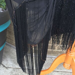 RARE 1920s Flapper Dress Black Silk Chiffon Beaded Sequins all over, Sequin Fringe with Extra Panel, Jazz Era Prohibition Size XS S image 3
