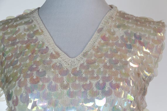 GLAM Vintage 1950s 60s Sequin Sweater White Beade… - image 6