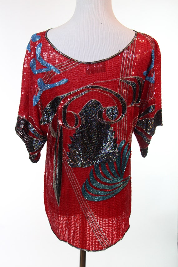 Fabulous Vintage 1980s St. Martin Sequined Top Re… - image 4