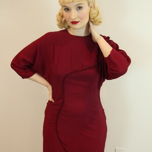 SEXY Vintage 1950s Dress Burgundy Red Rayon with Rope Design Marilyn Monroe Size M L image 3